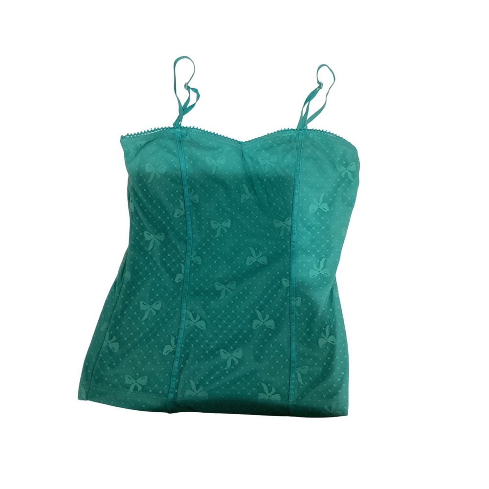 Bozzolo‎ Teal Green Lace Bow Polka Dot Camisole Corset Top Small RT8170
